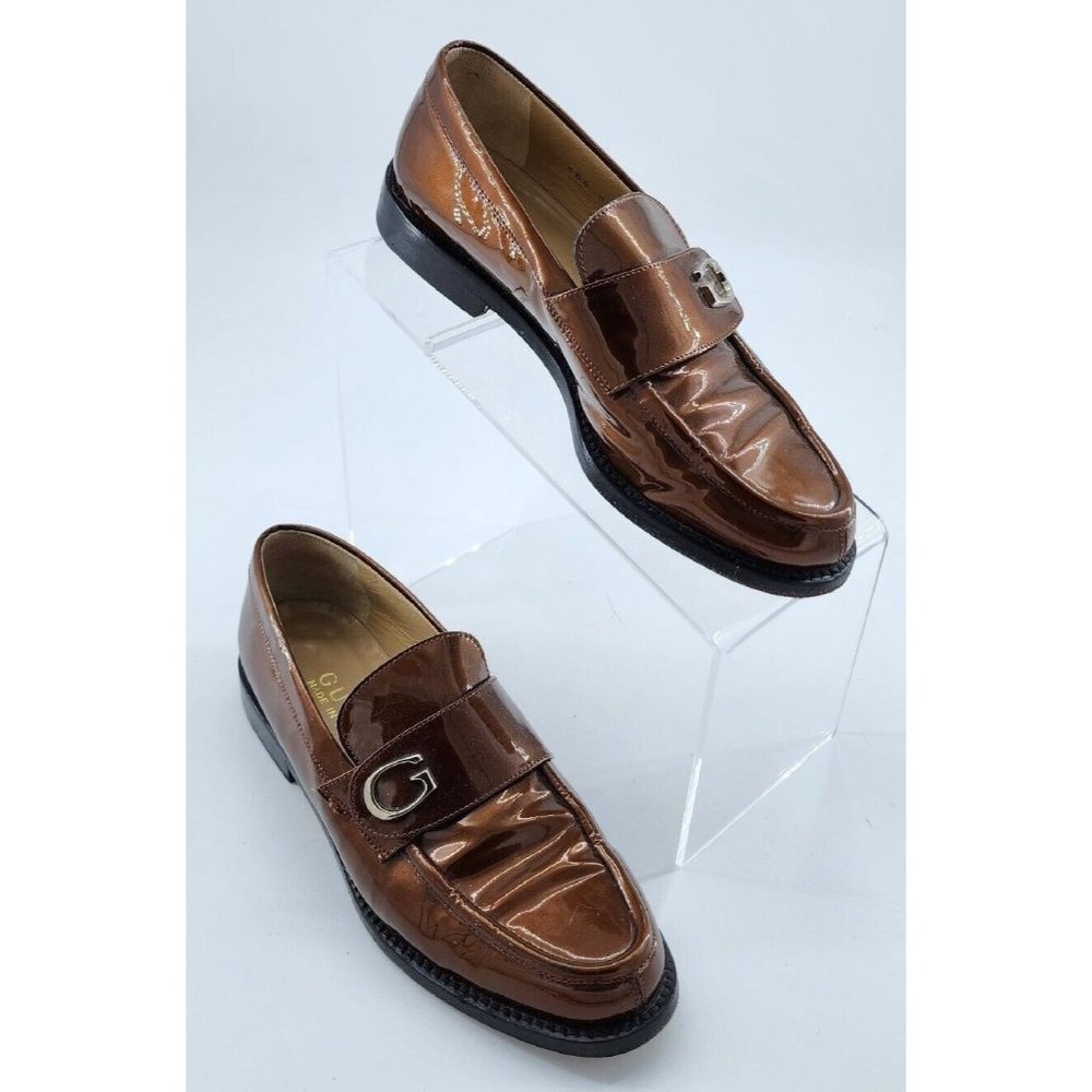 Gucci Women's Patent Leather Almond Toe Loafer Shoes Style 1000373 Brown Size 5B